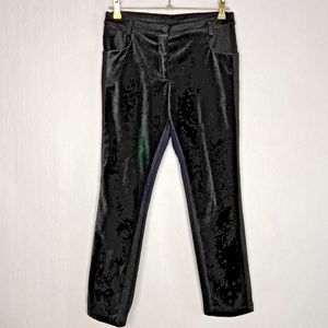 TRICOT Chic Pants Womens 8 Black Velvet Velour Satin Mixed Racer Stripe Pants